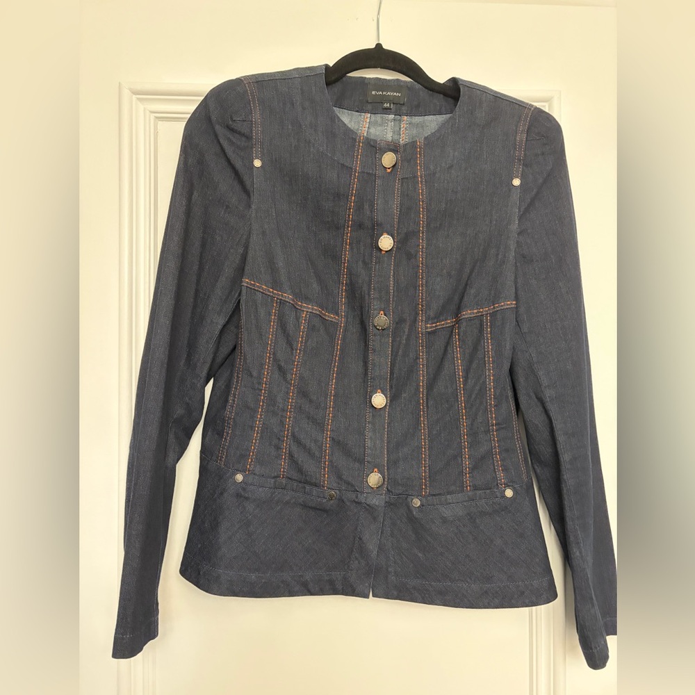 Eva Kayan Jean pant suit. Jacket size 44, pants size 42.